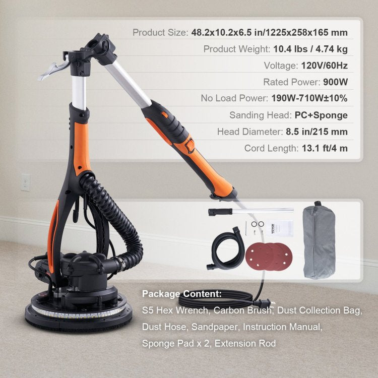 Drywall Sander 900W Brush Motor 800 1800Rpm Variable Speed & Self Suction