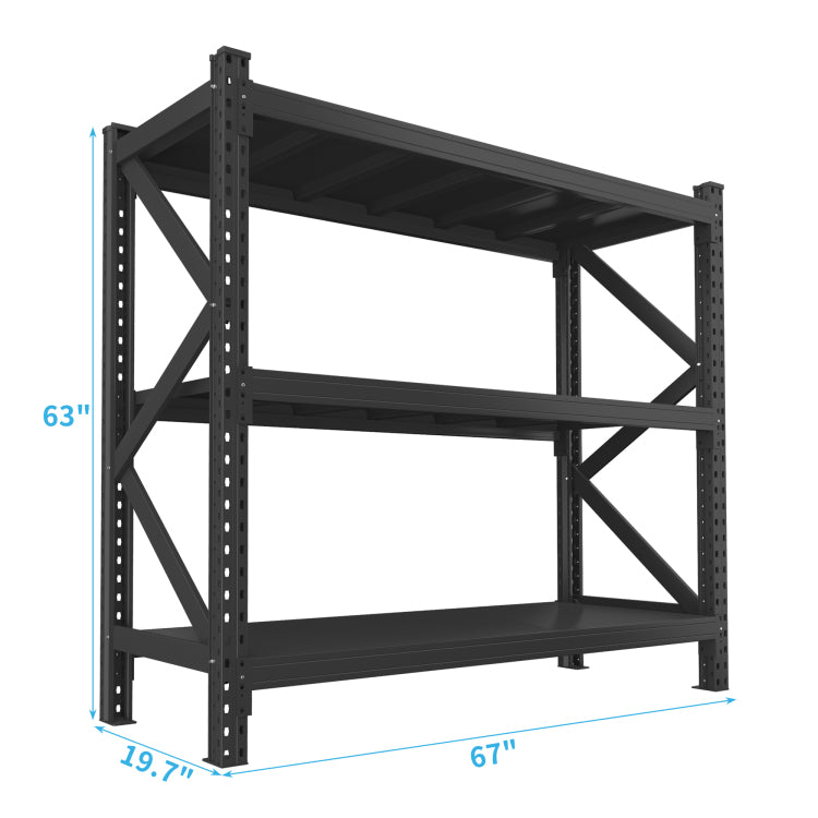 3 Tier Industrial Shelving Rack 63In, Heavy Duty Steel Shelving Unit Adjustable, 67" W*19.7" D*63"H, Black, Requires Assembly