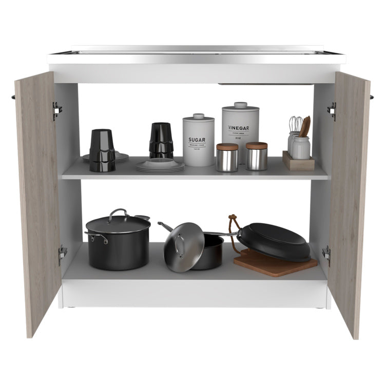 Oklahoma Utility Sink, Double Door Cabinet, Stainless Steel Countertop