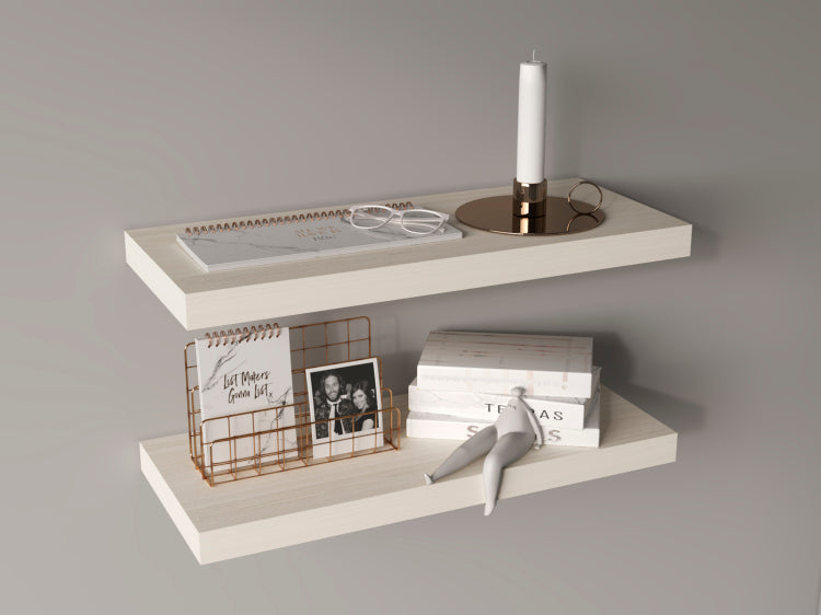 Floating Shelves, White Washed Oak, 2 Shelves, 1.50" H