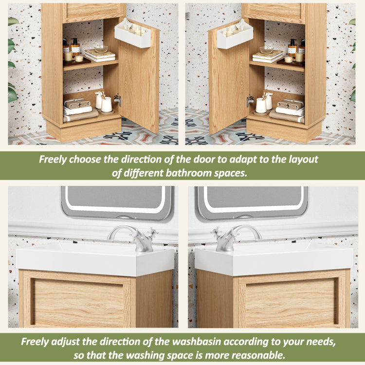 15.75" Bathroom Vanity With Reversible Resin Sink, Mdf Cabinet With Adjustable Shelf And Push To Open Door, Wood Grain Melamine Finish, Reversible Door, Rustic Style For Small Spaces