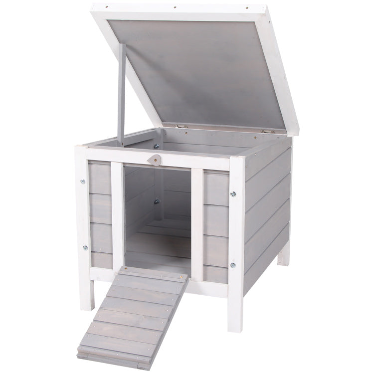 Pawhut Small Wooden Rabbit Hutch, Bunny Guinea Pig Cage, With Openable & Waterproof Roof, Gray