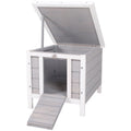 Pawhut Small Wooden Rabbit Hutch, Bunny Guinea Pig Cage, With Openable & Waterproof Roof, Gray