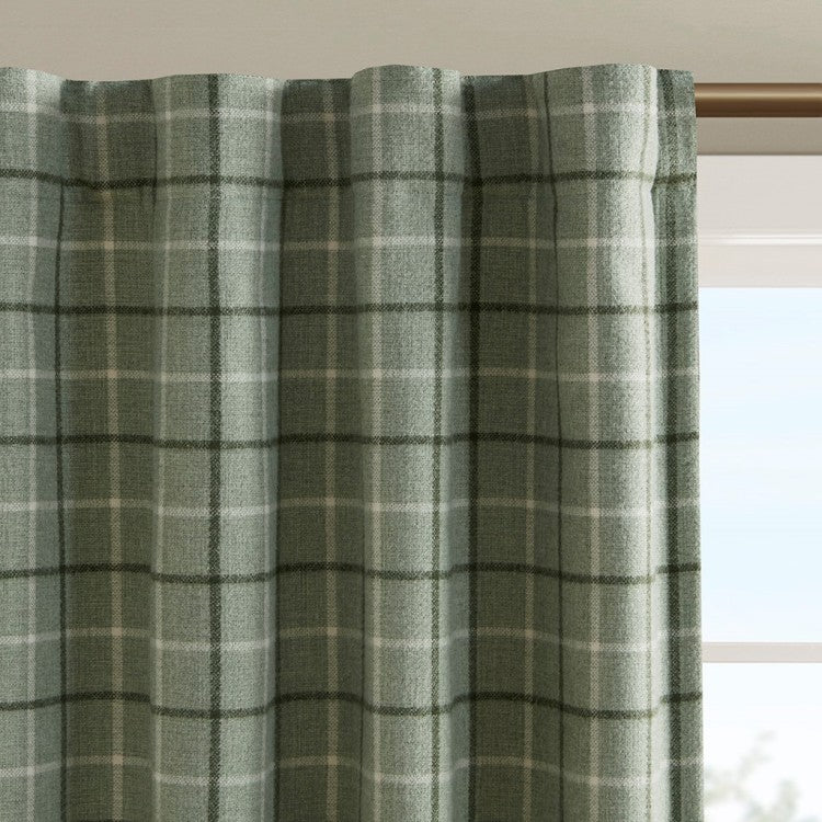 Plaid Faux Leather Tab Top Curtain Panel With Fleece Lining Only 1 Pc Curtain Panel