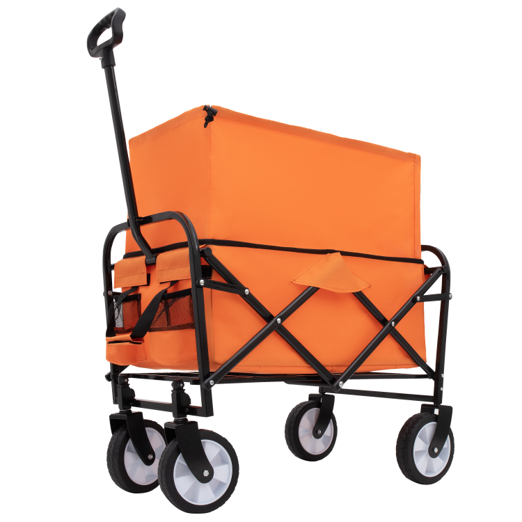 Minimeetall Strap Collapsible Foldable Wagon Cart Beach Wagon Heavy Duty Utility Cart Utility Wagon Grocery Cart For For Camping Shopping Sports Gardeing Fishing Supports 225Lbs Orange