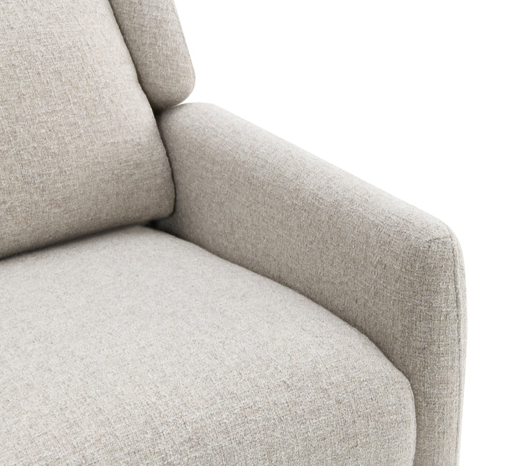 Mid Century Modern Pushback Manual Recliner Tapered Legs Linen Textured Fabric High Back Subtle Channel Detail Beige Finish Primary Living Room