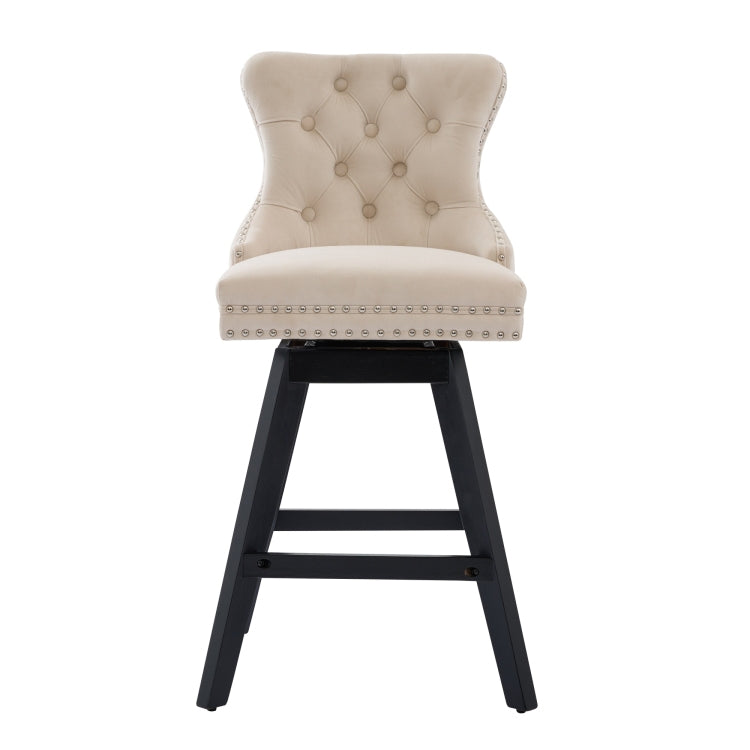 Swivel Velvet Barstools With Button Tufted Decoration And Wooden Legs, And Chrome Nailhead Trim, Leisure Style Bar Chairs,Bar Stools, Set Of 2 Beige ,Sw1860Bg