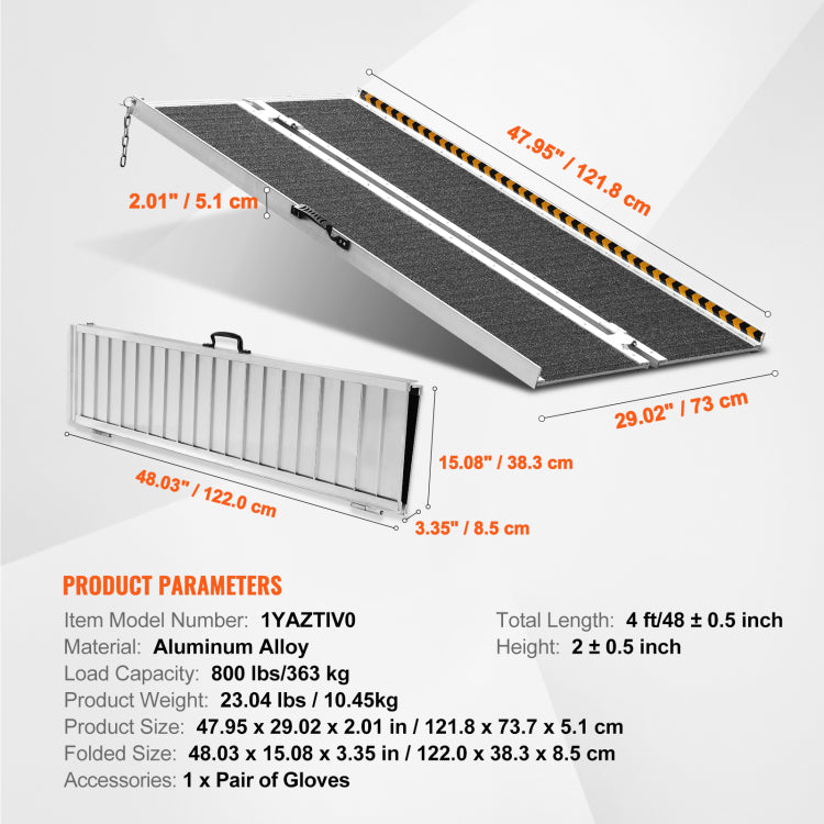 Portable Wheelchair Ramp, 4 Ft 800 Lbs Capacity, Non Slip Aluminum Folding Threshold Ramp, Foldable Mobility Scooter Ramp Wheel Chair Ramp, Handicap Ramp For Home Steps, Stairs, Doorways, Curbs