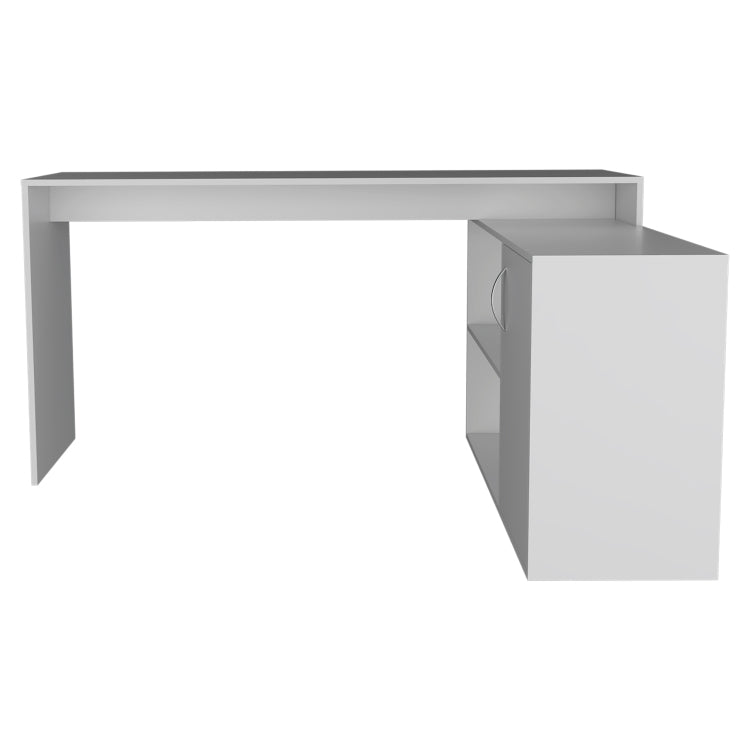 Dallas L Shaped Home Office Desk, Two Shelves, Single Door Cabinet