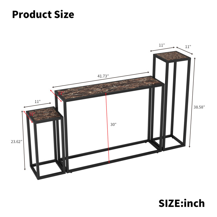 3 Piece Set Of Narrow Table, High End Edge Wrapped Entrance Hall Table, Entrance, Industrial Corridor Table, Living Room, Entrance Hall, Rural Brown Black Color