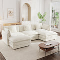 U Shaped Sectional Sofa W Reversible Footrest, 5 Seater Convertible Corner Couch With 2 Ottomans ,Modern Minimalist Soft Sofa & Couch For Living Room , White
