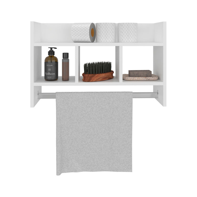 Franklin Bath Shelf With Towel Bar, Open Shelves, And Storage Space For Bathroom Items, White