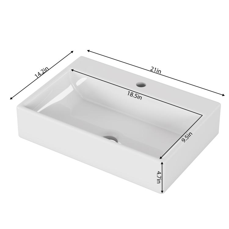 20.6" Square Ceramic Vessel Sink Premium White Above Counter Basin