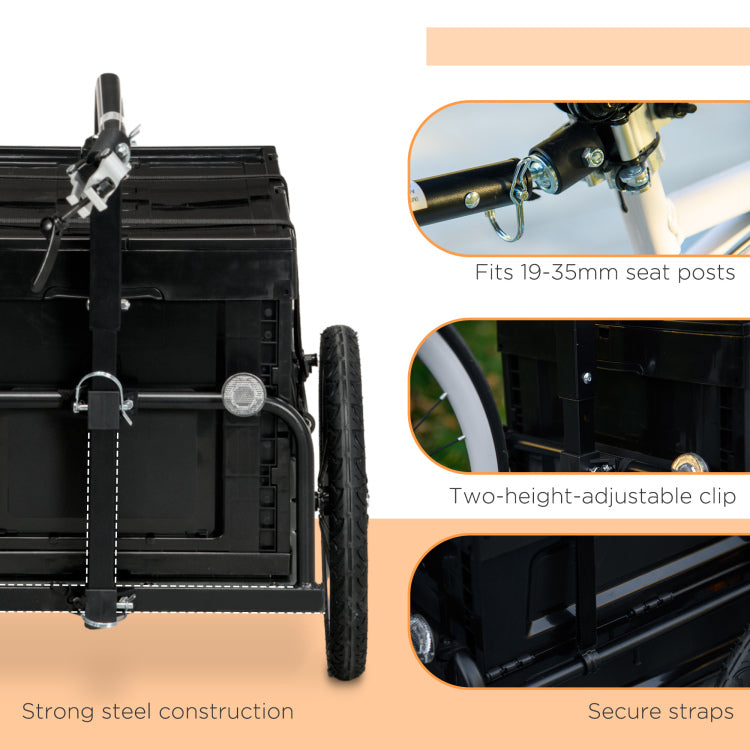 Aosom Bike Cargo Trailer, Bicycle Trailer Wagon Cart With Removable Storage Box, Quick Release 16" Wheels And Safe Reflectors, Galvanized Bottom