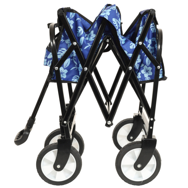Minimeetall Colorful Collapsible Foldable Wagon Cart With Strapping System, Beach Wagon ,Utility Wagon Grocery Cart Camping Shopping Sports Gardeing Fishing Supports 225Lbs,Blue Flower