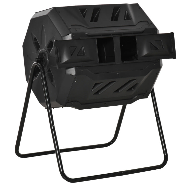 Outsunny Tumbling Compost Bin Outdoor 360 Dual Chamber Rotating Composter 43 Gallon, Black