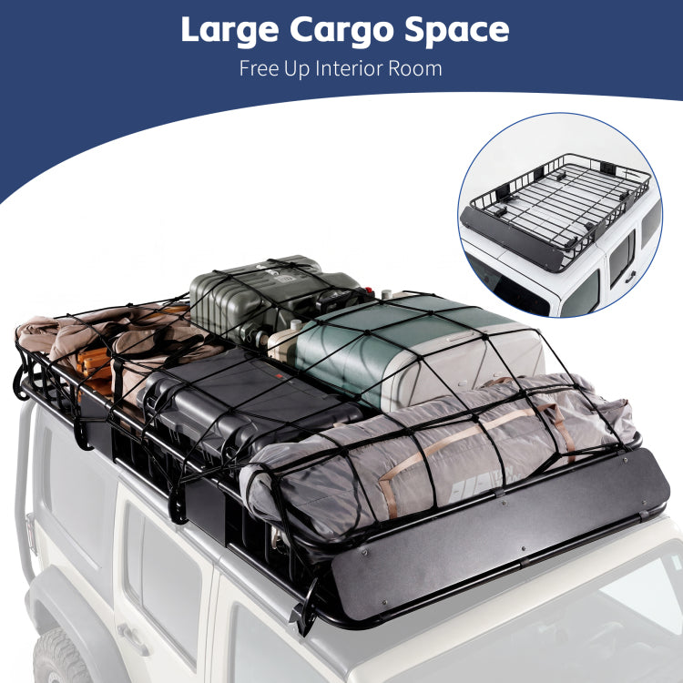 Roof Rack Basket With Net,Rooftop Steel Roof Rack,Cargo Carrier With 250 Lbs Capacity,Extension Black Car Top Luggage Holder 64"X 39" Universal For Suv Wagon Seden