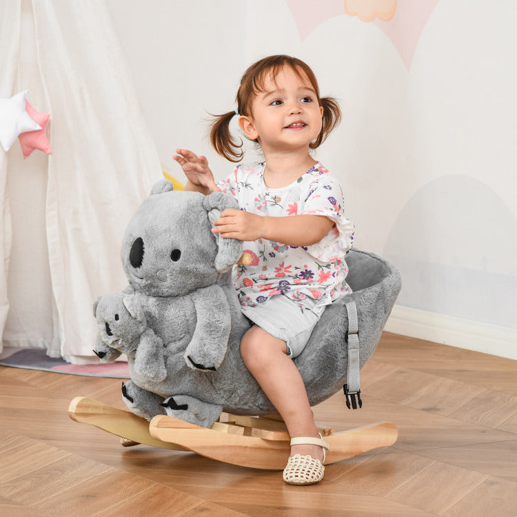 Qaba Kids Ride On Rocking Horse, Koala Shaped Rocker With Realistic Sounds For Children 18 36 Months, Gray