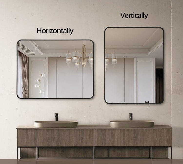 24X36 Inch Black Metal Framed Rectangular Bathrrom Mirror For Wall. W2203135010