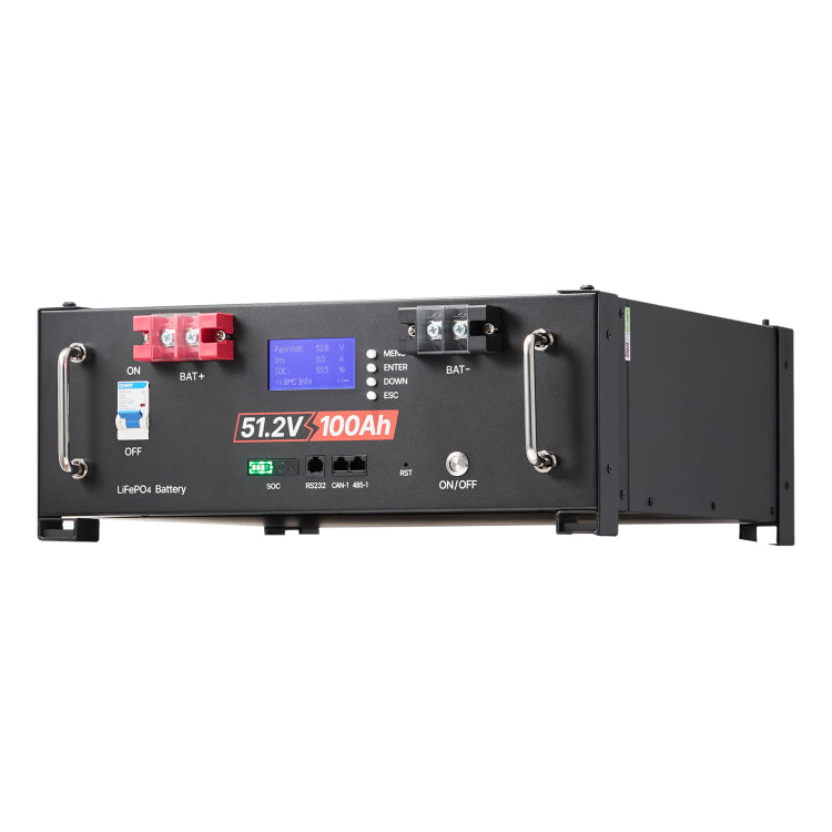 48V 100Ah Lifepo4 Lithium Battery, Built In 100A Bms, 51.2V Server Rack Lifepo4 Battery With Bluetooth, 5.12Kwh Capacity, Max 6000 Cycles, Lcd Display, For Off Grid, Solar System, Backup Power