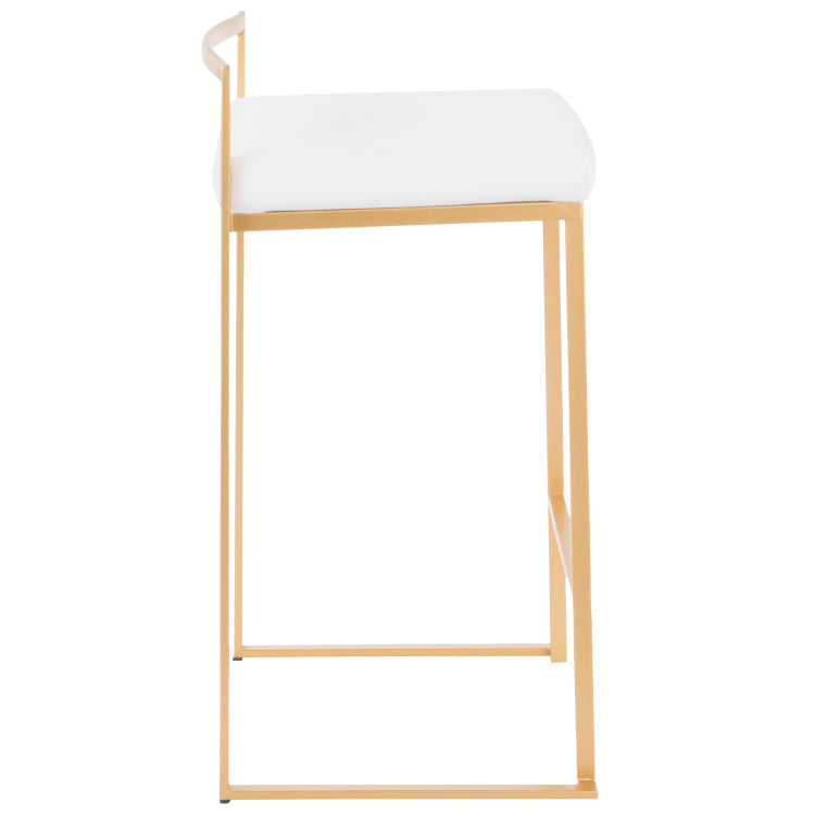 Contemporary Stackable Counter Stool In Gold With White Velvet Cushion Set Of 2