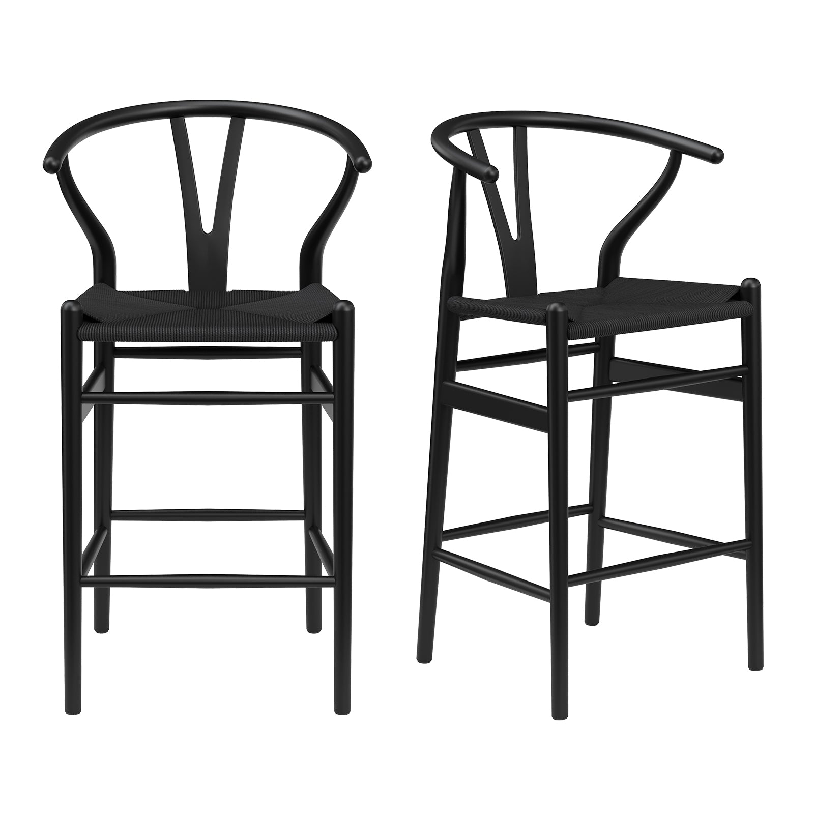 Wishbone Barstool,Weave Counter Height Bar Stools, Fully Assembled Rattan Bar Chairs For Kitchen Island,1Pc,Black