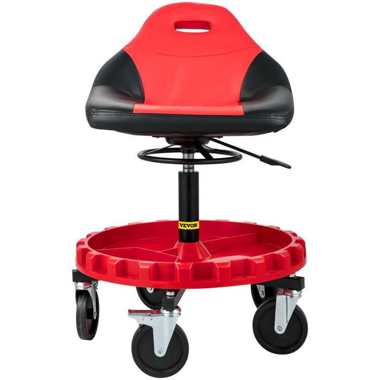Rolling Gear Seat, 300Lbs Capacity, 18" 23" Height Adjustable, Mobile Mechanic Garage Stool With Tool Tray And 5" Casters, Pneumatic Stool For Workshop, Garage, Auto Repair Shop