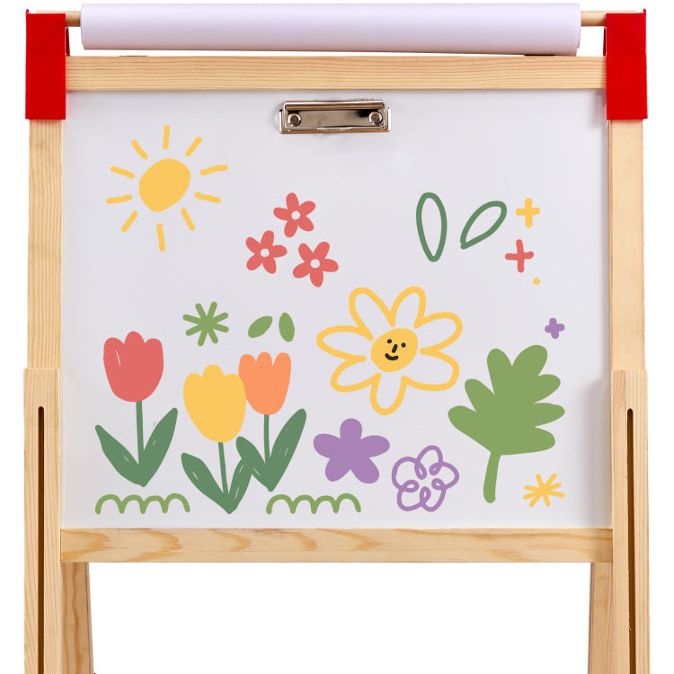 3 In 1 Kids Art Easel Double Sided Wooden Magnetic Whiteboard Chalkboard