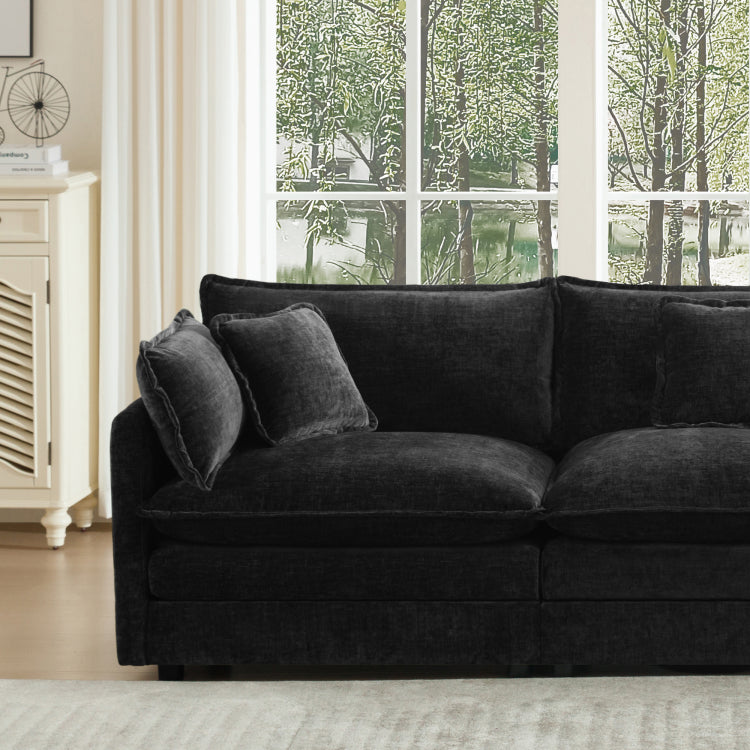 Modern Accent Chair With Ottoman, Living Room Club Chair Chenille Upholstered Armchair , Reading Chair For Bedroom, Black Chenille