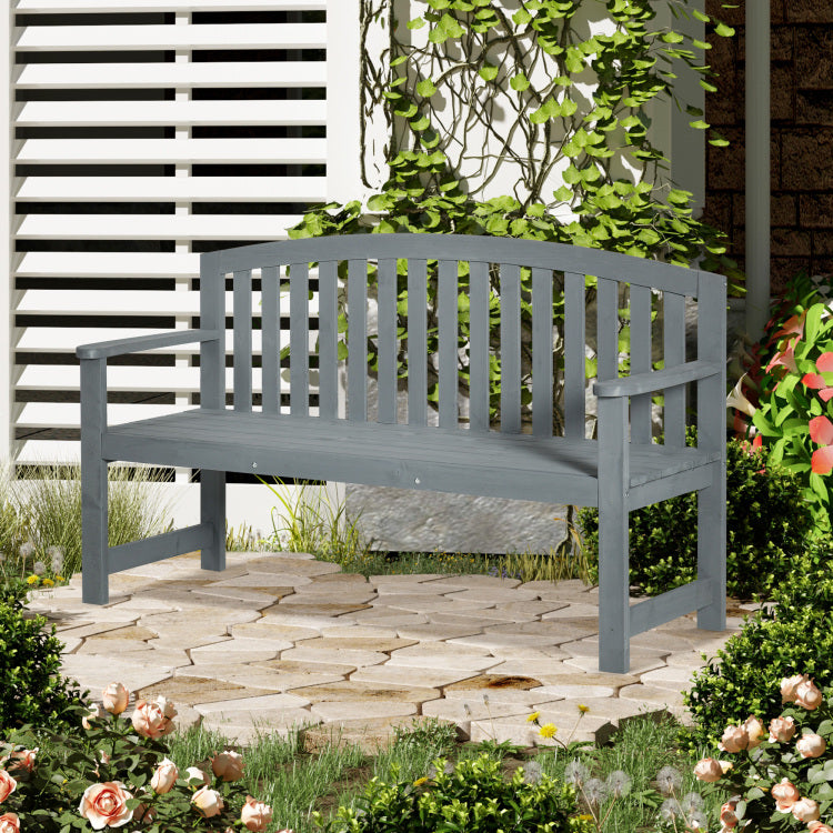 Outsunny 56" Outdoor Wood Bench, 2 Seater Garden Bench With Backrest And Armrest, Patio Bench For Patio, Porch, Poolside, Balcony, Gray