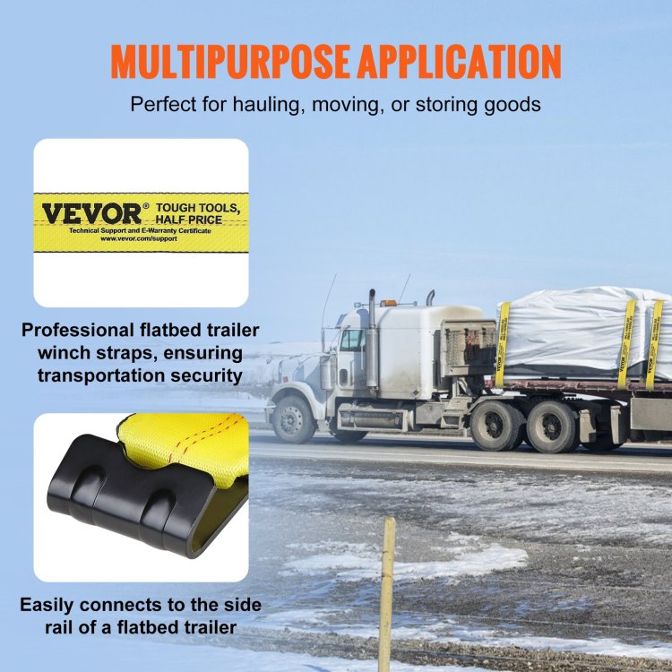 Winch Straps, 4" X 30', 6000 Lbs Load Capacity, 18000 Lbs Break Strength, Truck Straps With Flat Hook, Flatbed Tie Downs Cargo Control For Trailers, Farms, Rescues, Tree Saver, Yellow 10 Pack