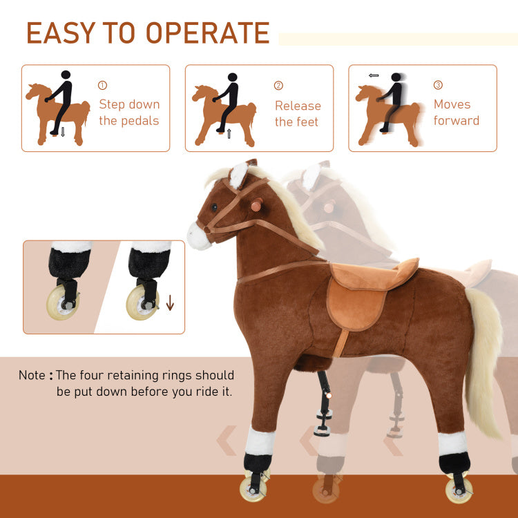 Qaba Kids Ride On Walking Horse With Easy Rolling Wheels, Soft Huggable Body, & A Large Size For Kids 5 16 Years