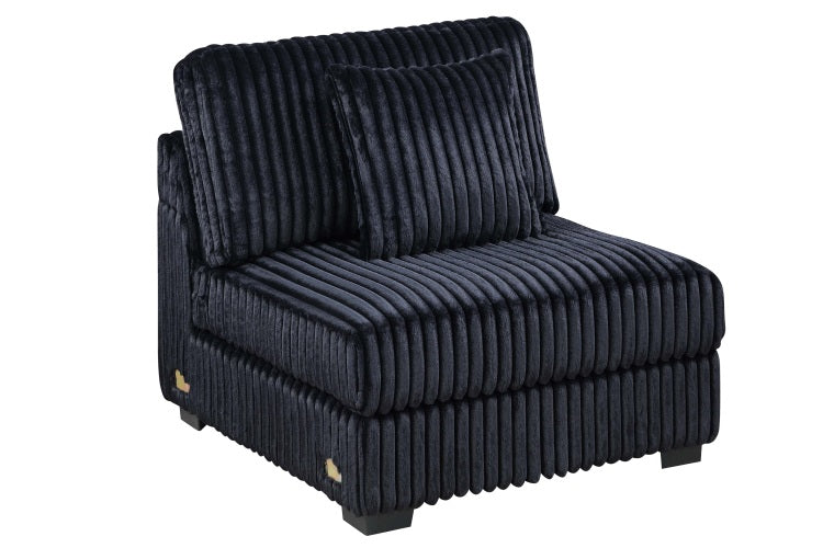 Black Fur Like Corduroy Armless Chair Modular 1Pc Chair W Pillow Living Room Furniture Modern Contemporary Style