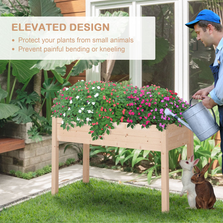 Outsunny Raised Garden Bed With Legs, 48" X 22" X 30", Elevated Wooden Planter Box, Self Draining With Bed Liner For Vegetables, Herbs, And Flowers Backyard, Patio, Balcony Use, Natural