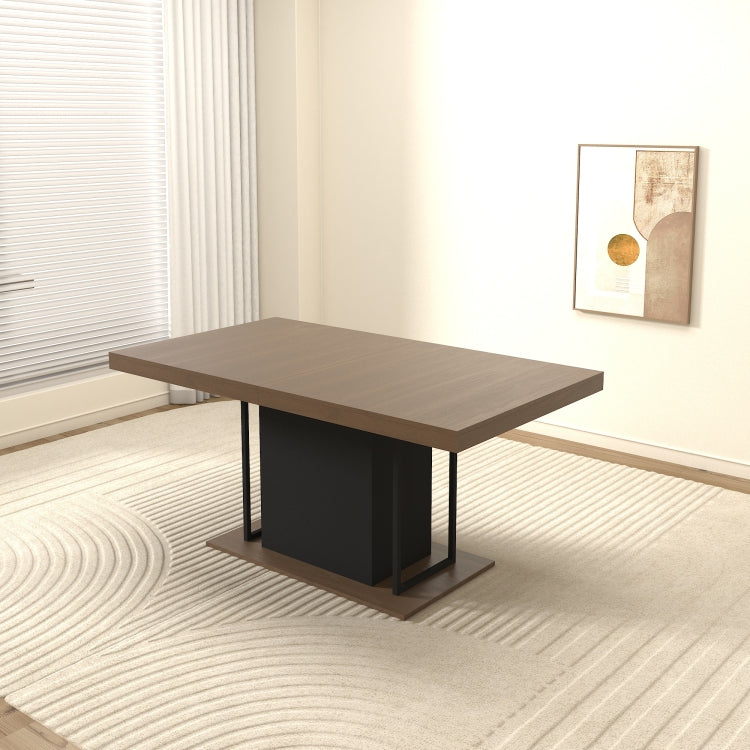 Rectangle Extendable Dining Table For 6 10 People Aged Effect Wood And Black 160 200 Cm