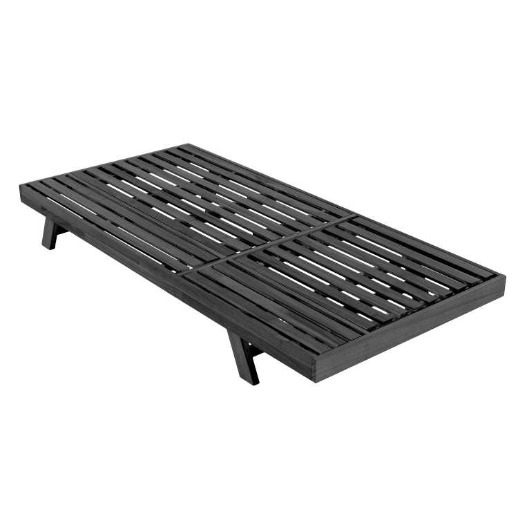 2 3 Foldable Acacia Wood Lounge Chair With Adjustable Backrest & Flat Storage Surface, Black Finish Uncushioned, For Backyard Pool Garden Patio