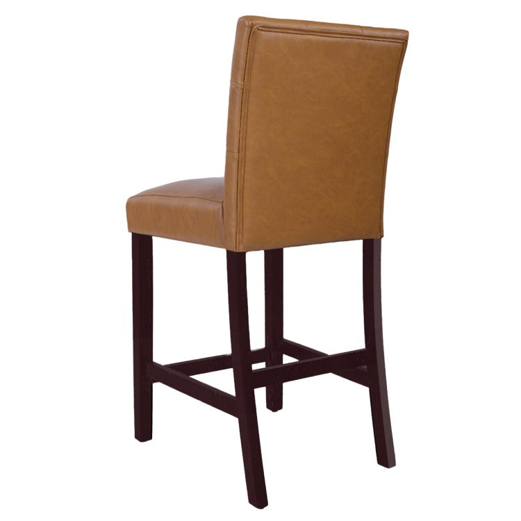 Popa Counter Stool Chair Set Of 2, Brown Faux Leather, Tufted Back
