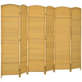 Homcom 6 Panel Room Divider, 6' Tall Folding Privacy Screen, Hand Woven Freestanding Wall Partition For Home Office, Bedroom, Nature Wood