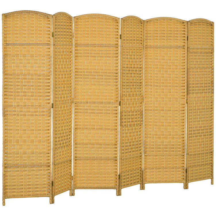Homcom 6 Panel Room Divider, 6' Tall Folding Privacy Screen, Hand Woven Freestanding Wall Partition For Home Office, Bedroom, Nature Wood