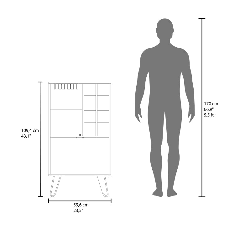 Fairfax Bar Cabinet In Melamine With Glass Rack And Wine Storage,White