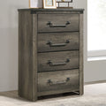 Rustic Style Farmhouse Look 1Pc Chest Drop Handles Antique Brass Color Four English Dovetail Drawers Center Metal Glides Rustic Gray Finish