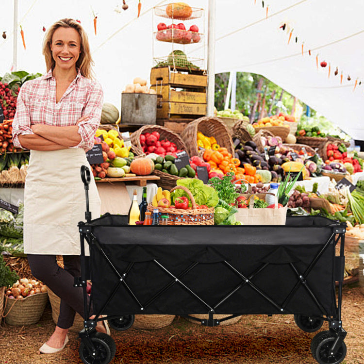 51 Inch Extended Heavy Duty Foldable Utility Wagon 480Lbs Capacity, Patented Ultra Stable Frame, 1:6 Space Saving Fold & 7" All Terrain Wheels, No Assembly Needed, Black Gray