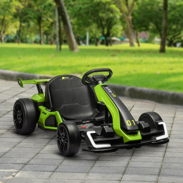 Aosom 24V 7.5 Mph Electric Go Kart With Adjustable Seat, Drifting Car Battery Powered Ride On Toy Outdoor With Slow Start, Button Start, Music, Honking Horn, Lights, For 6 12 Years Old, Green