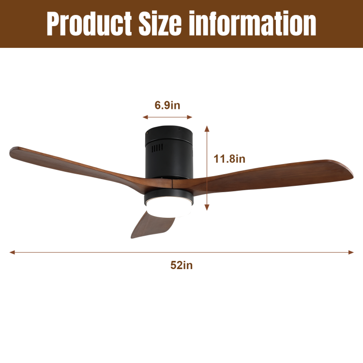 52 Inch Indoor S 3 Solid Wood Fan Blade Noiseless Reversible Motor Remote Control With Light