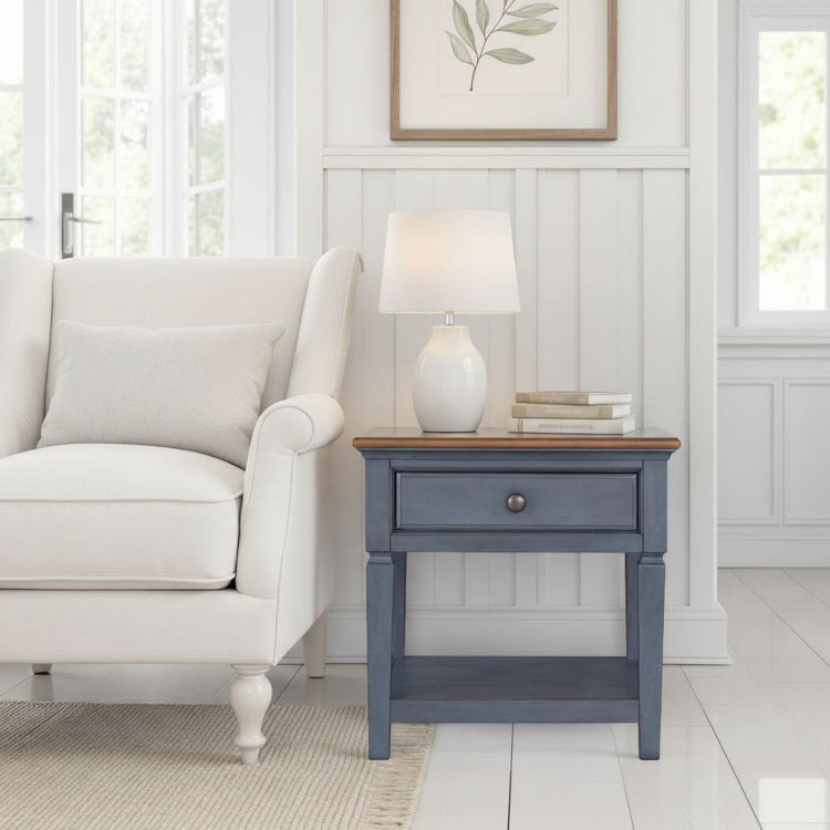 Americana 24 Inch End Table, Corduroy Blue Finish, Minimal Assembly Required