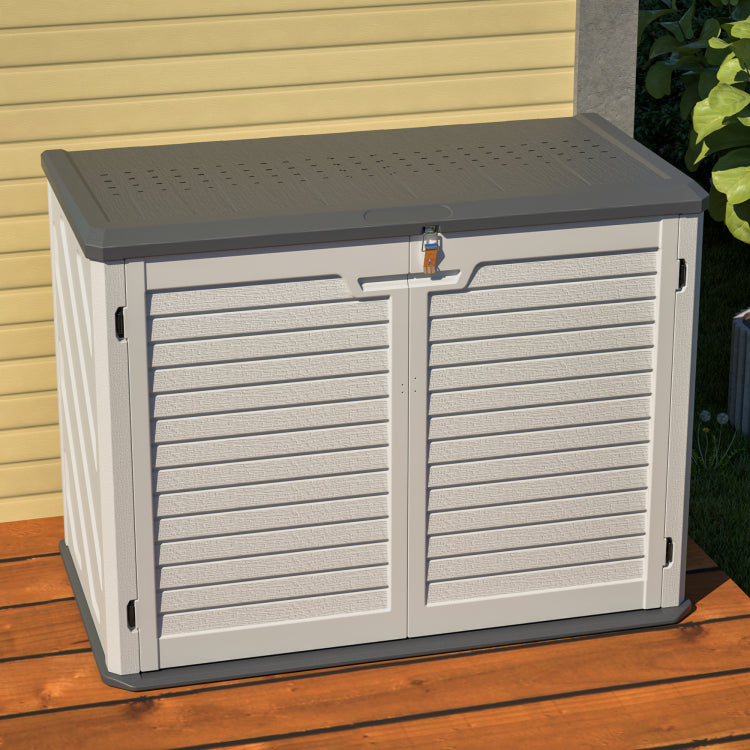 Horizontal Storage Shed Weather Resistance, Large Outdoor Storage Cabinet Lockable, Thick Hdpe Plastic Storage Unit For Backyards, Patio, Garden 28 Cu.Ft Ivory White