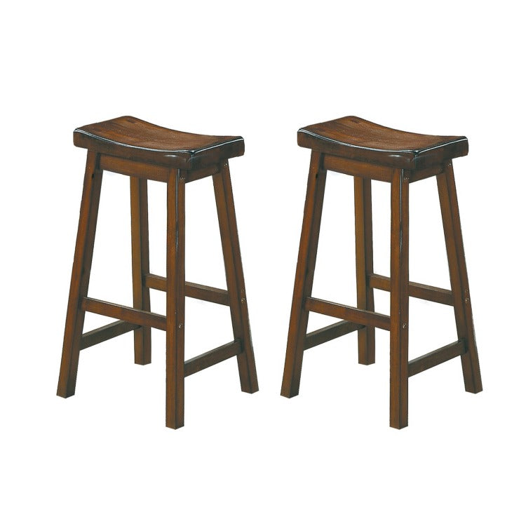 Wooden 29" Counter Height Stool With Saddle Seat, Distressed Cherry, Set Of 2