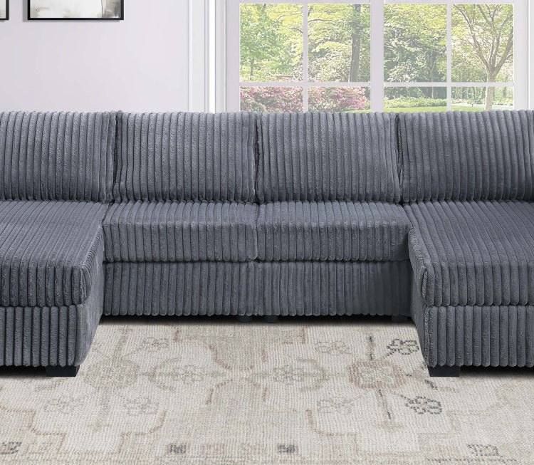Dark Gray Finish 3Pc U Shaped Sectional Set Cushion Back Armless Chairs Right Arm And Left Arm Chaise Primary Living Room Comfortable For 4 People
