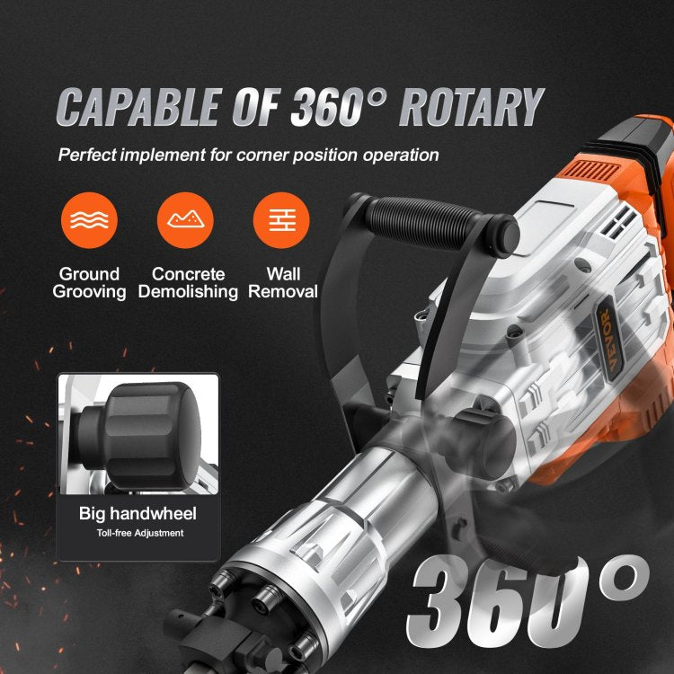 Demolition Jack Hammer Concrete Breaker 3500W Electric Hammer 2 Chisel Bits