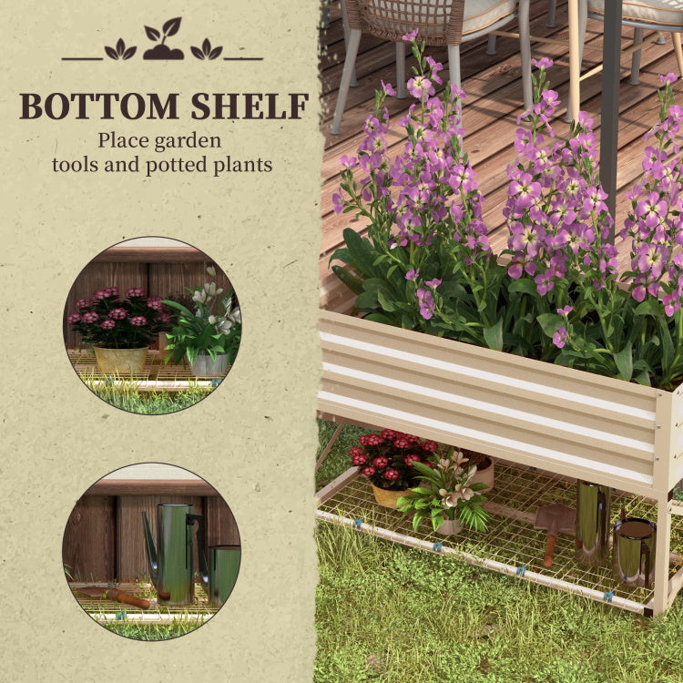 Outsunny Raised Garden Bed With Galvanized Steel Frame, Storage Shelf And Bed Liner, Elevated Planter Box With Legs For Vegetables, Flowers, Herbs, Cream
